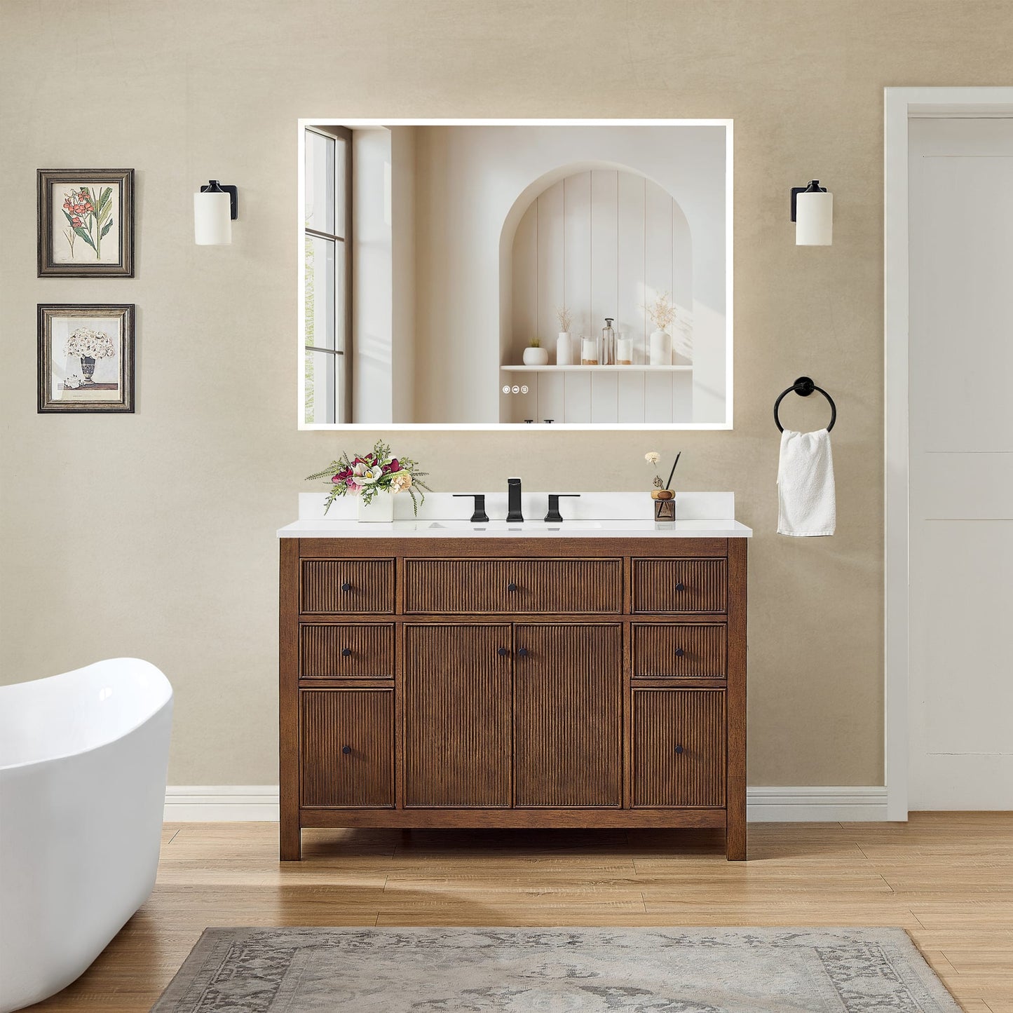 Pendry Bathroom Vanity with Countertop 48 inch Single Sink 3-hole Faucet Setup