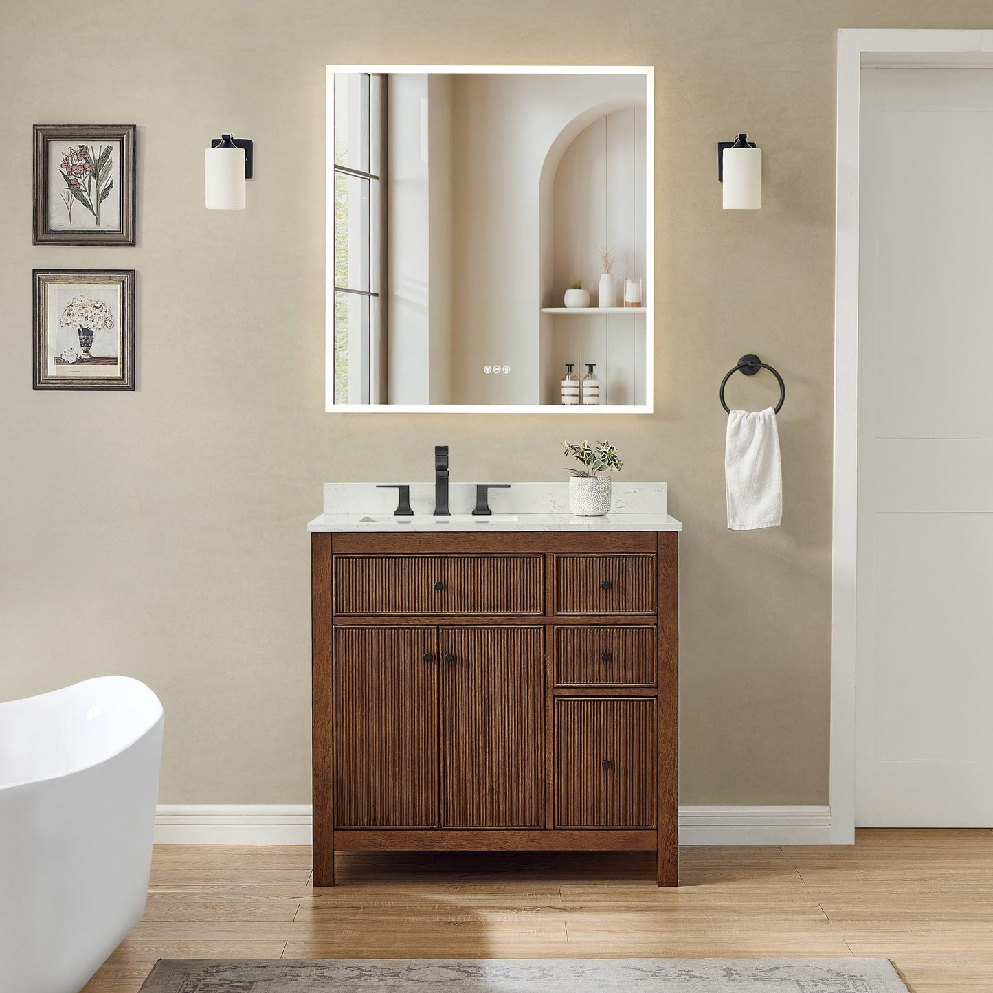 Pendry Bathroom Vanity with Countertop 36 inch Single Sink 3-hole Faucet Setup