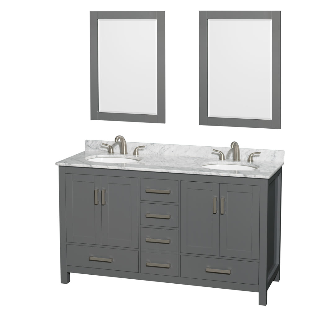 Sheffield Bathroom Vanity with Countertop 60 inch Double Sink 3-hole Faucet Setup