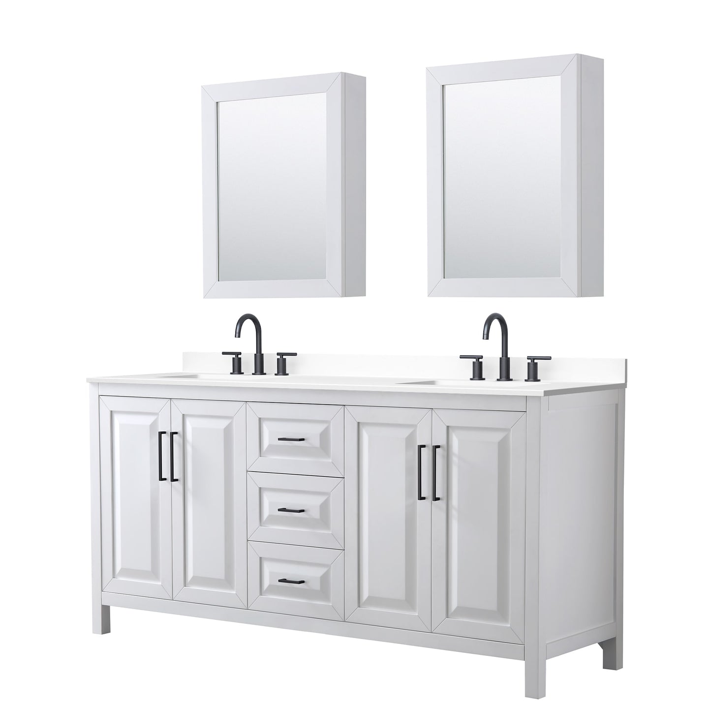 Daria Bathroom Vanity with Countertop 72 inch Double Sink 3-hole Faucet Setup