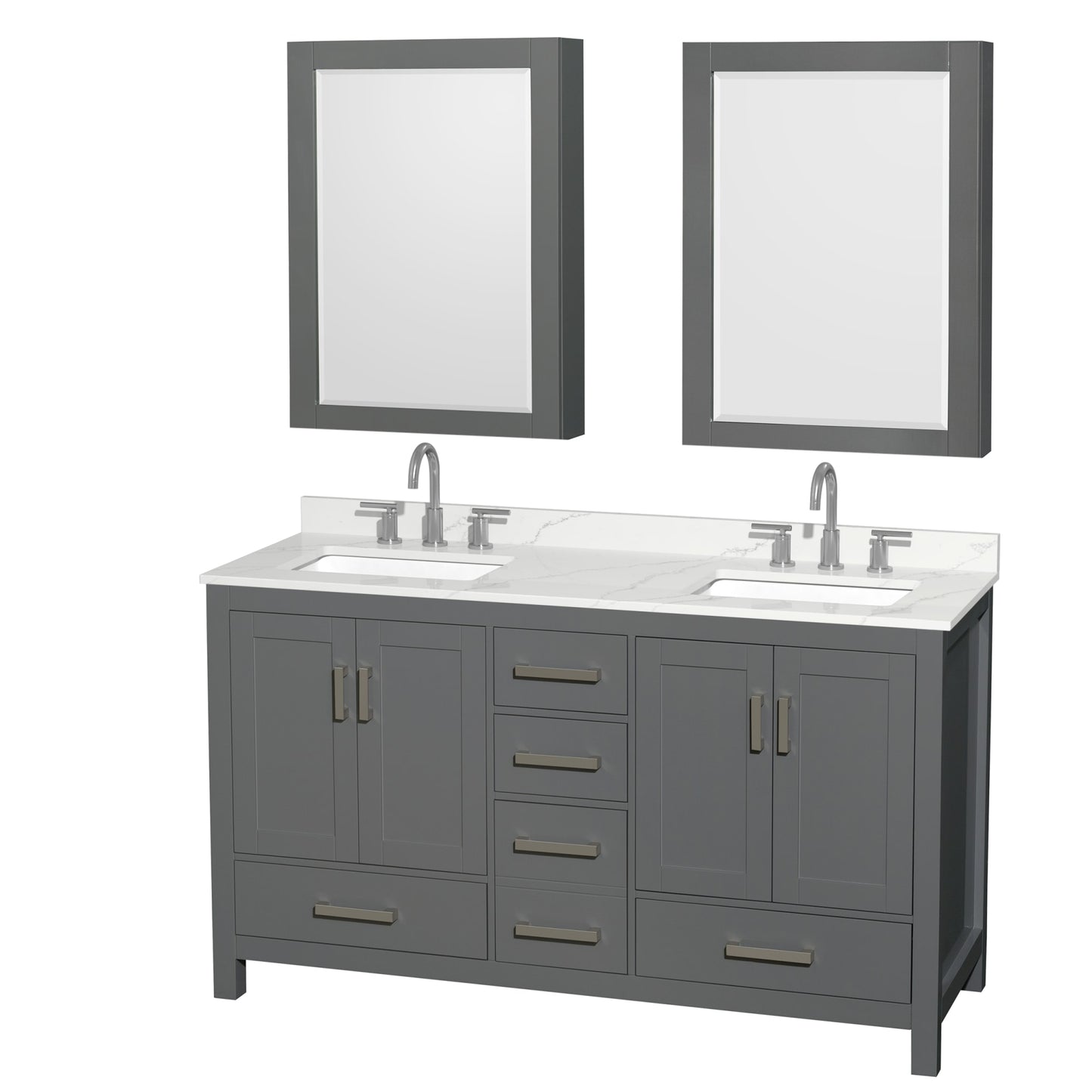 Sheffield Bathroom Vanity with Countertop 60 inch Double Sink 3-hole Faucet Setup