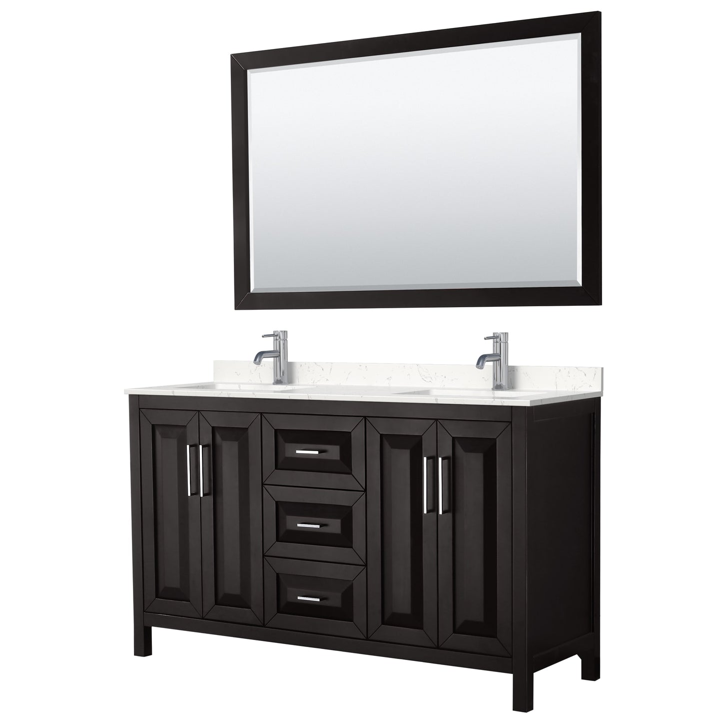 Daria Bathroom Vanity with Countertop 60 inch Double Sink Single hole Faucet Setup