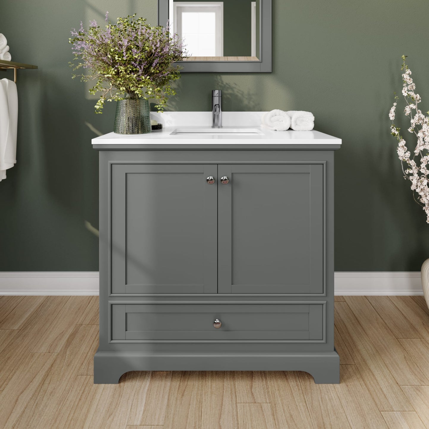 Deborah Bathroom Vanity with Countertop 36 inch Single Sink Single hole Faucet Setup