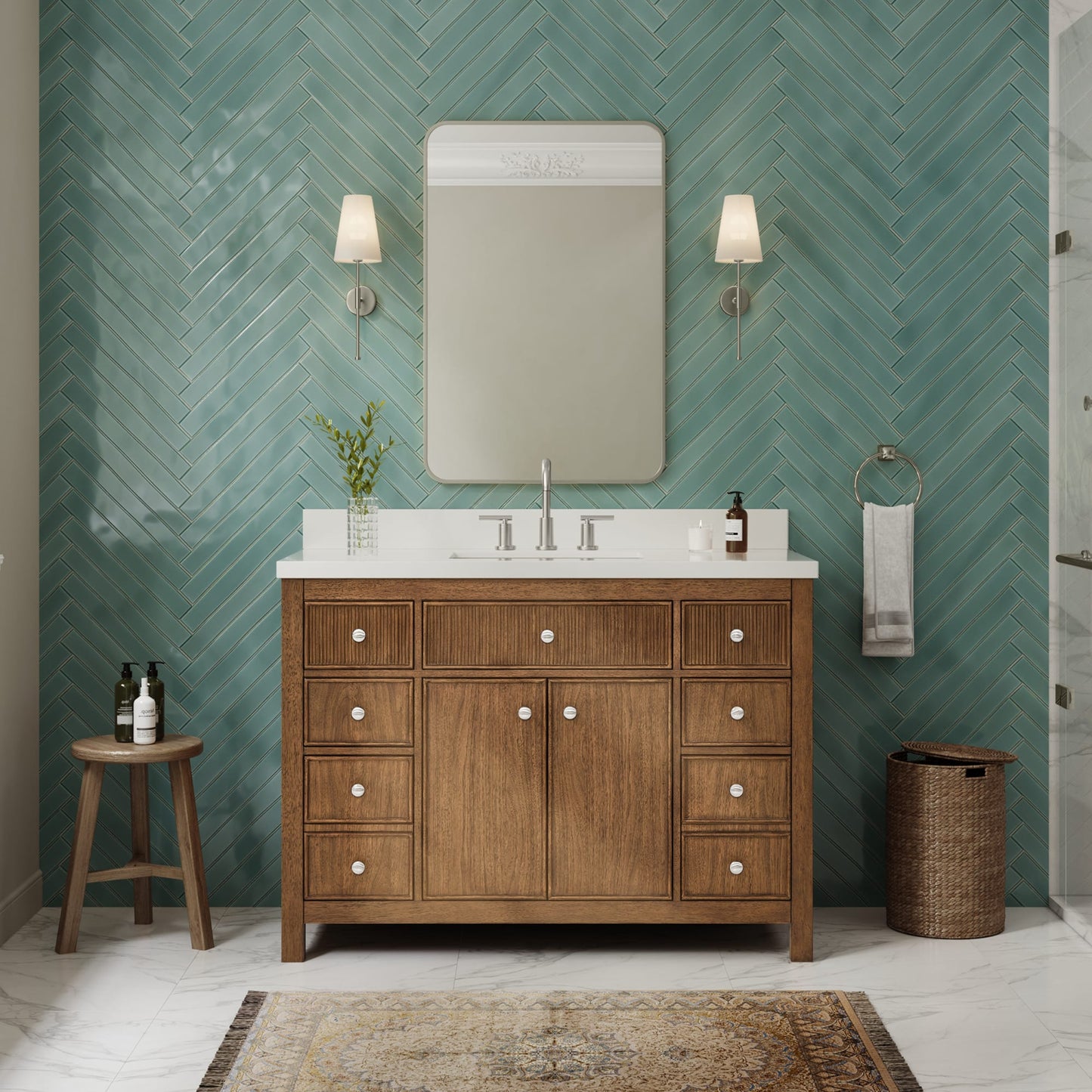 Rian Bathroom Vanity with Countertop 48 inch Single Sink 3-hole Faucet Setup