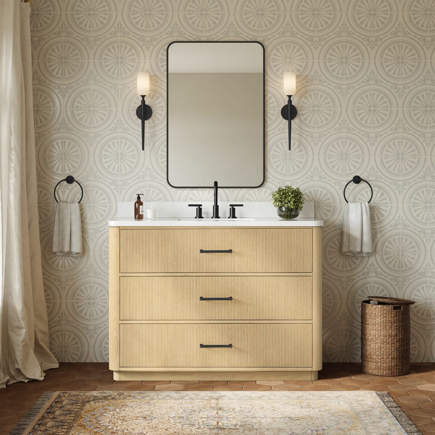 Francesca Bathroom Vanity with Countertop 48 inch Single Sink 3-hole Faucet Setup