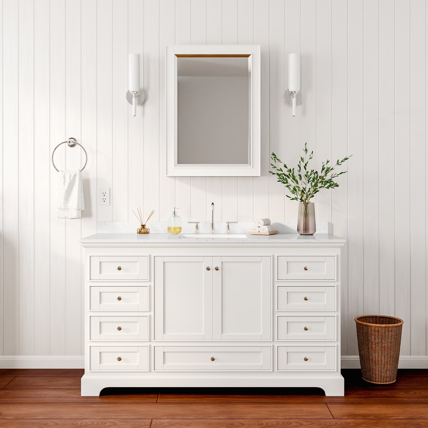 Deborah Bathroom Vanity with Countertop 60 inch Single Sink 3-hole Faucet Setup