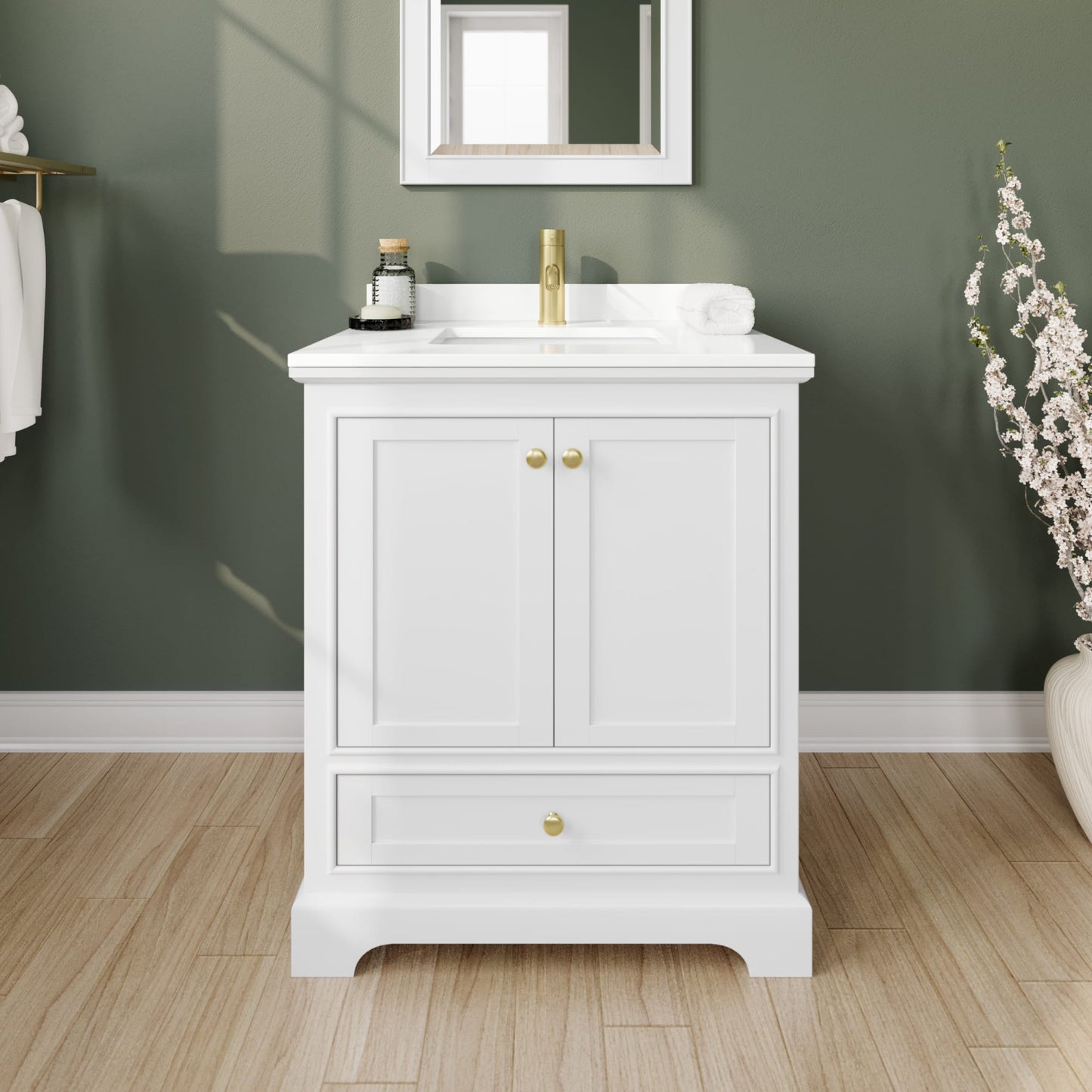 Deborah Bathroom Vanity with Countertop 30 inch Single Sink Single hole Faucet Setup