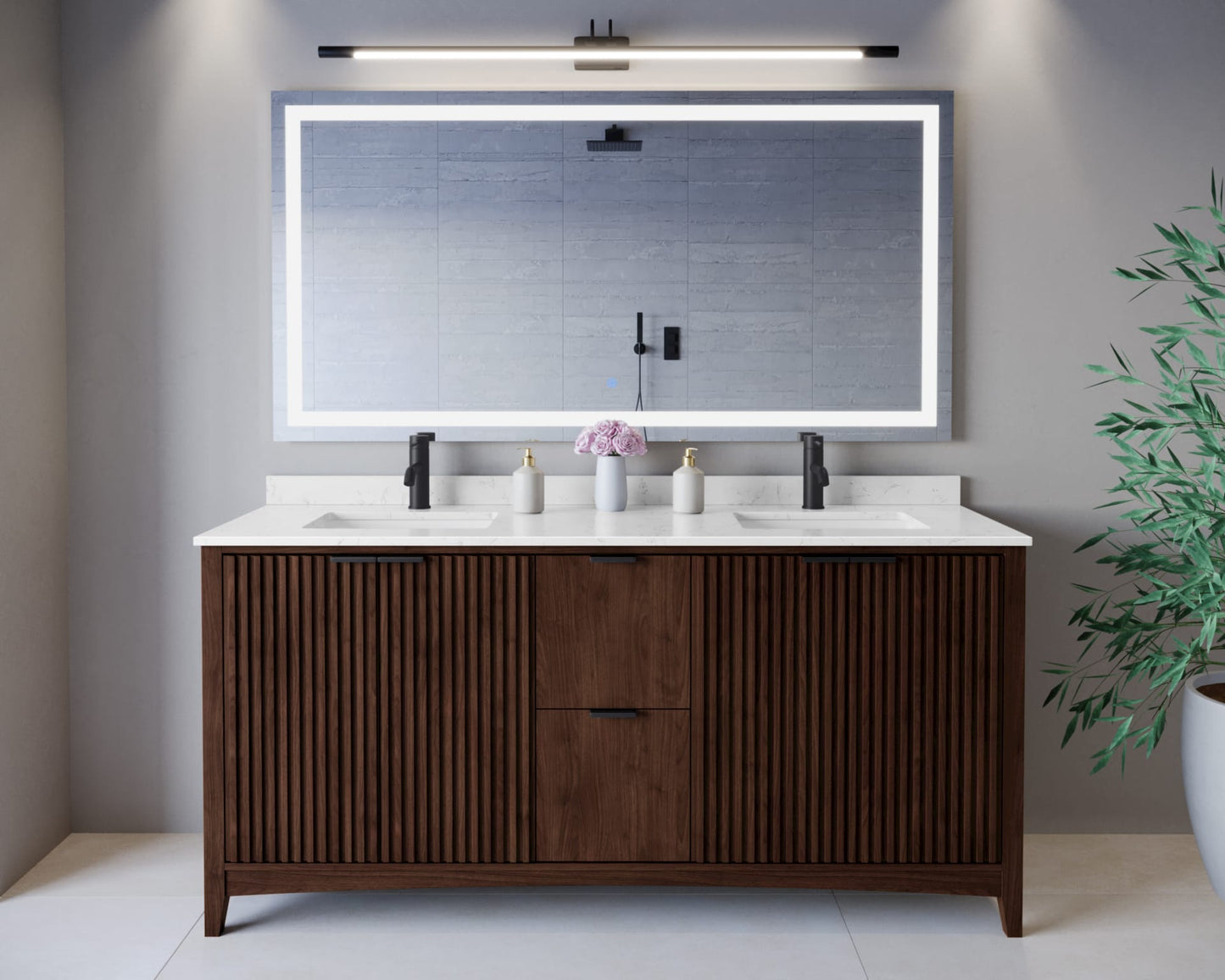 Palmilla Bathroom Vanity with Countertop 72 inch Double Sink Single hole Faucet Setup