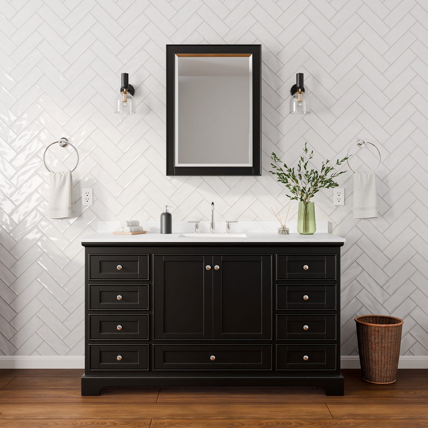 Deborah Bathroom Vanity with Countertop 60 inch Single Sink 3-hole Faucet Setup