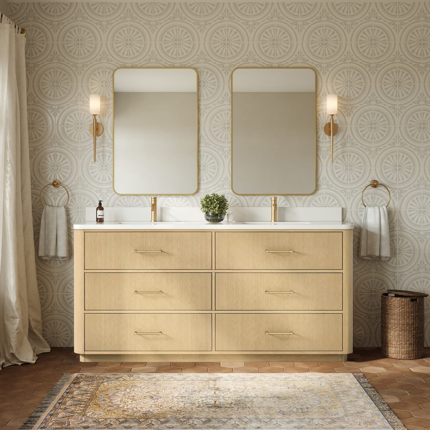 Francesca Bathroom Vanity with Countertop 72 inch Double Sink Single hole Faucet Setup