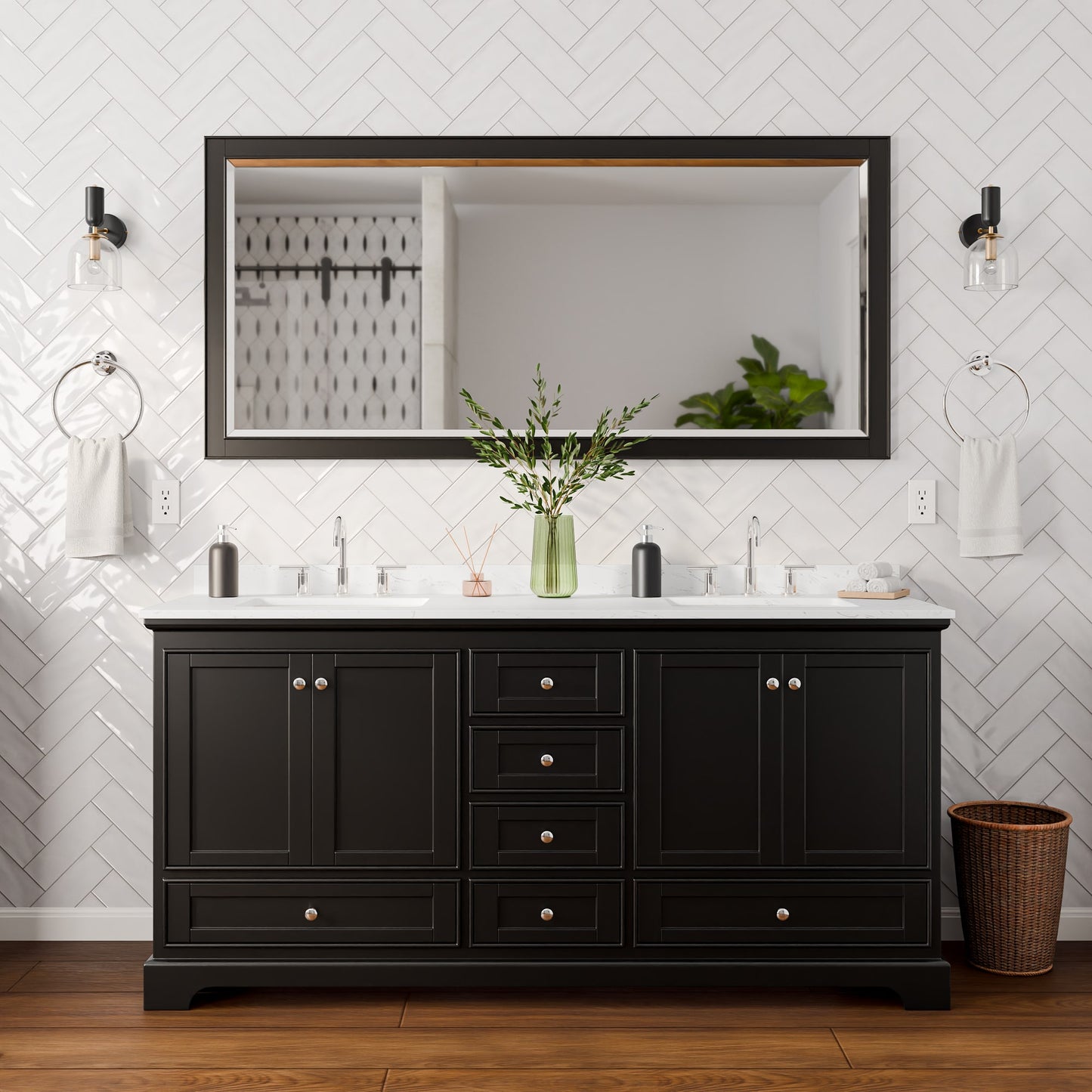 Deborah Bathroom Vanity with Countertop 72 inch Double Sink 3-hole Faucet Setup