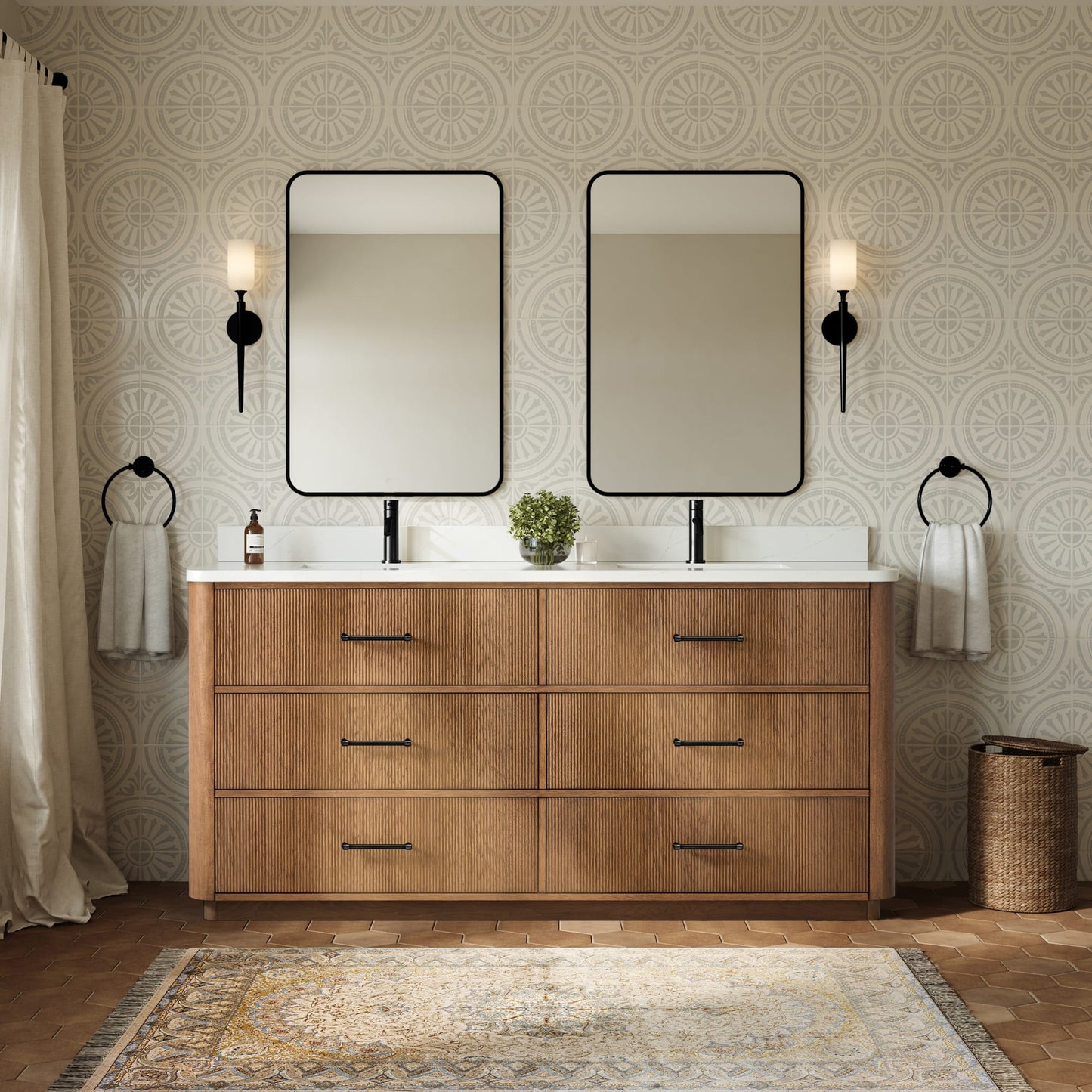Francesca Bathroom Vanity with Countertop 72 inch Double Sink Single hole Faucet Setup