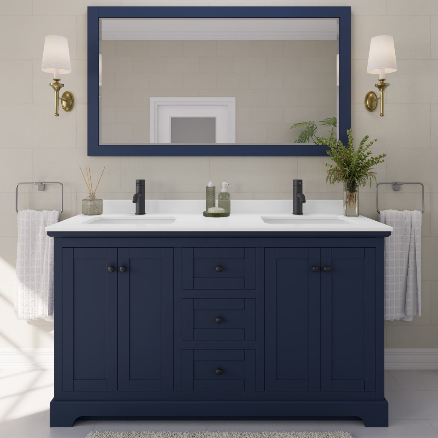 Avery Bathroom Vanity with Countertop 60 inch Double Sink Single hole Faucet Setup