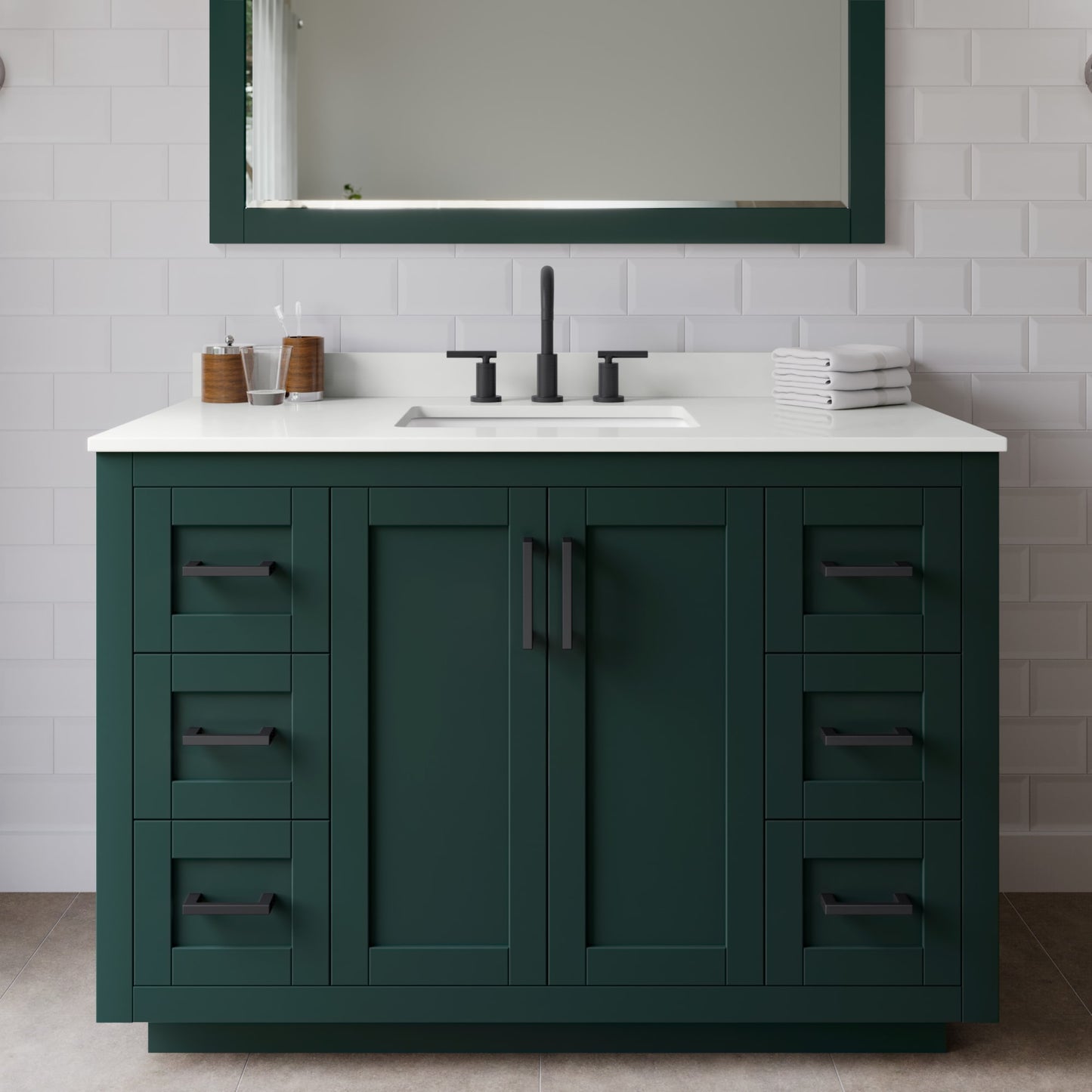 Miranda Bathroom Vanity with Countertop 48 inch Single Sink 3-hole Faucet Setup
