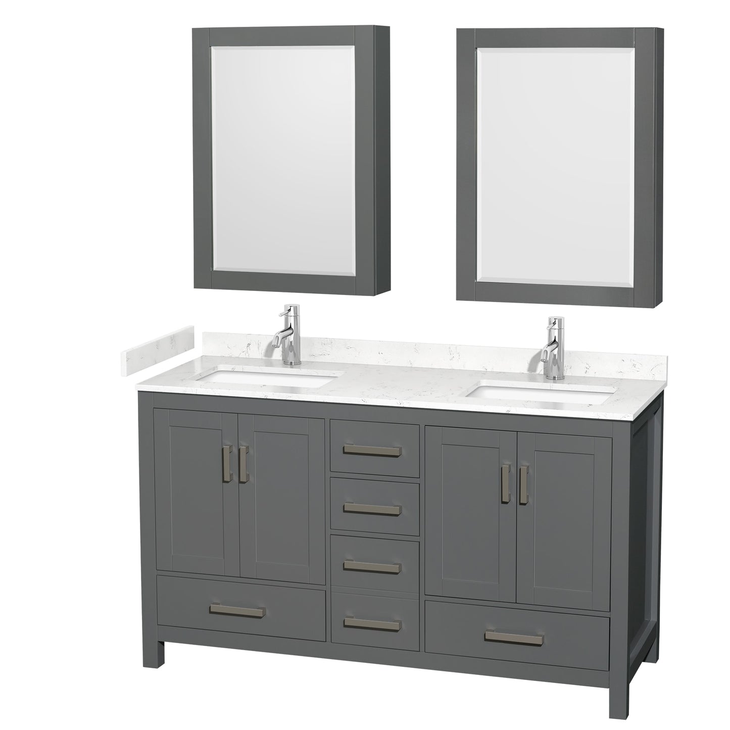 Sheffield Bathroom Vanity with Countertop 60 inch Double Sink Single hole Faucet Setup