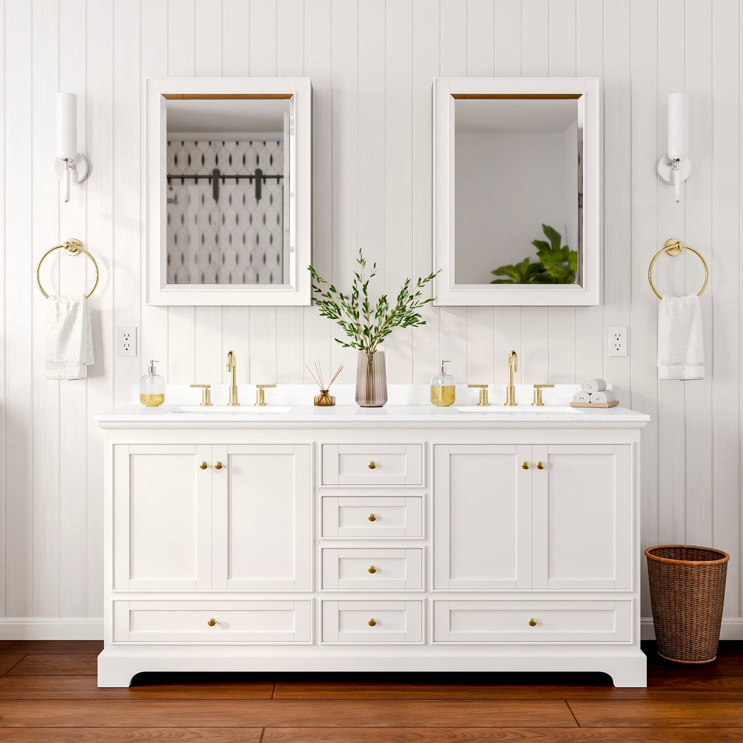 Deborah Bathroom Vanity with Countertop 72 inch Double Sink 3-hole Faucet Setup