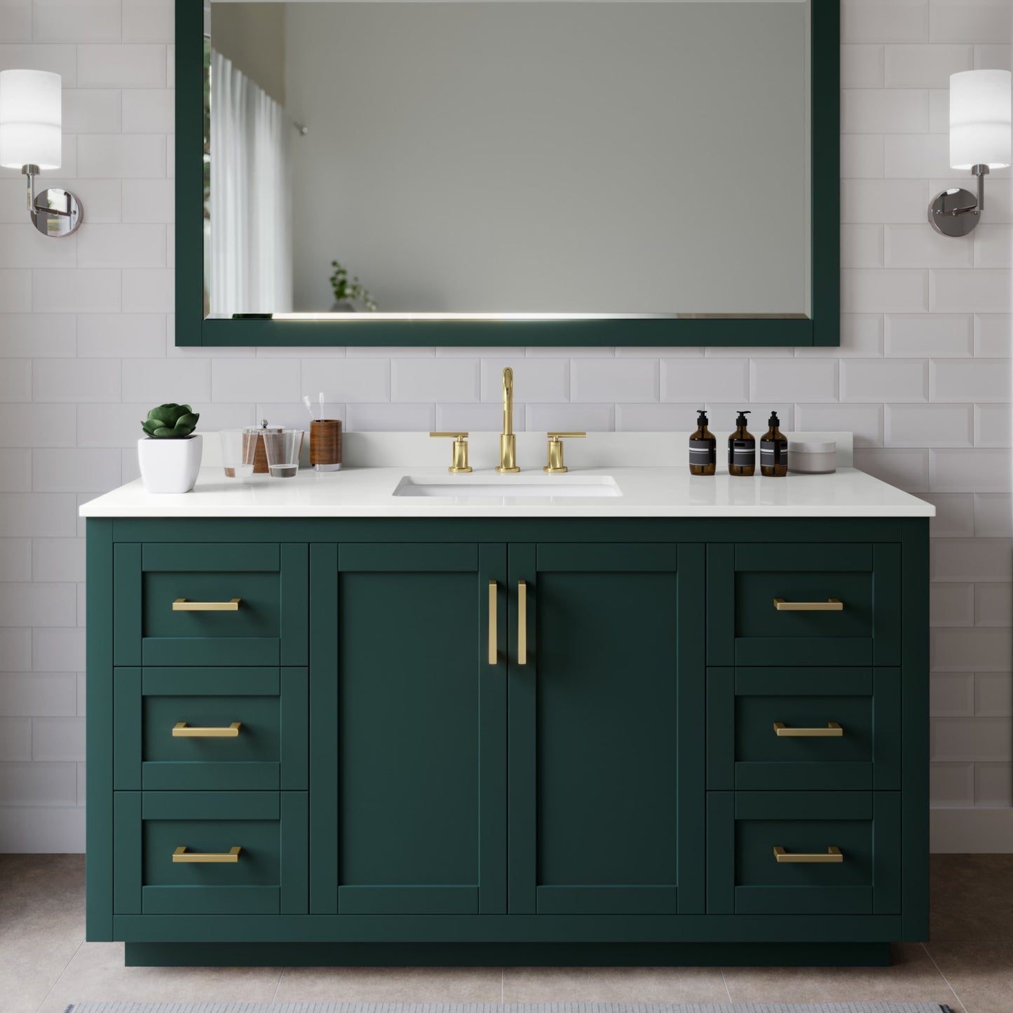 Miranda Bathroom Vanity with Countertop 60 inch Single Sink 3-hole Faucet Setup