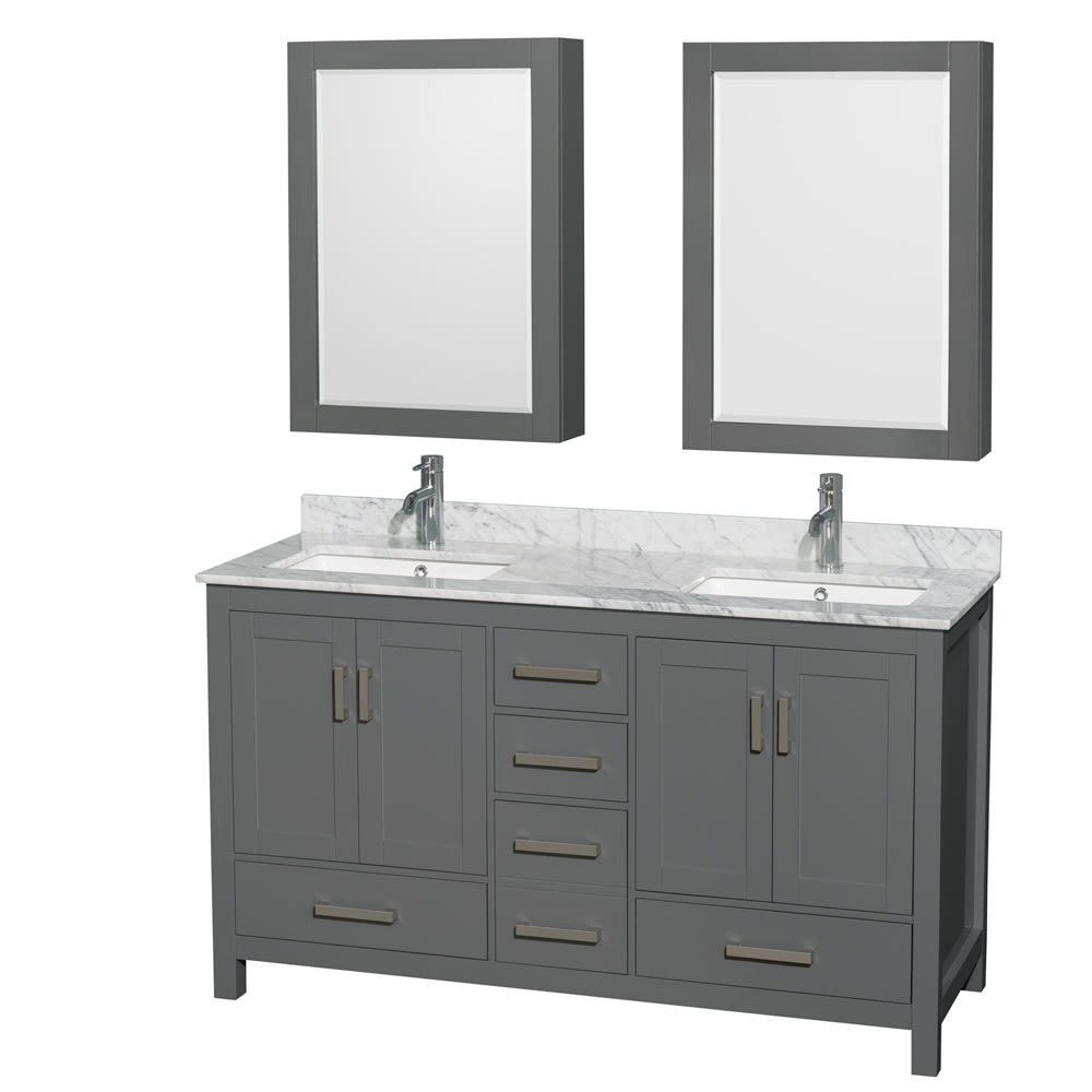 Sheffield Bathroom Vanity with Countertop 60 inch Double Sink Single hole Faucet Setup