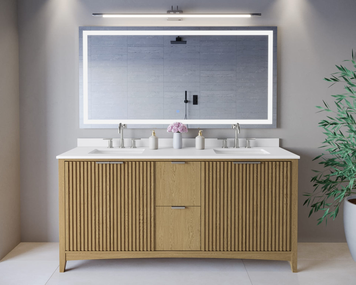 Palmilla Bathroom Vanity with Countertop 72 inch Double Sink 3-hole Faucet Setup