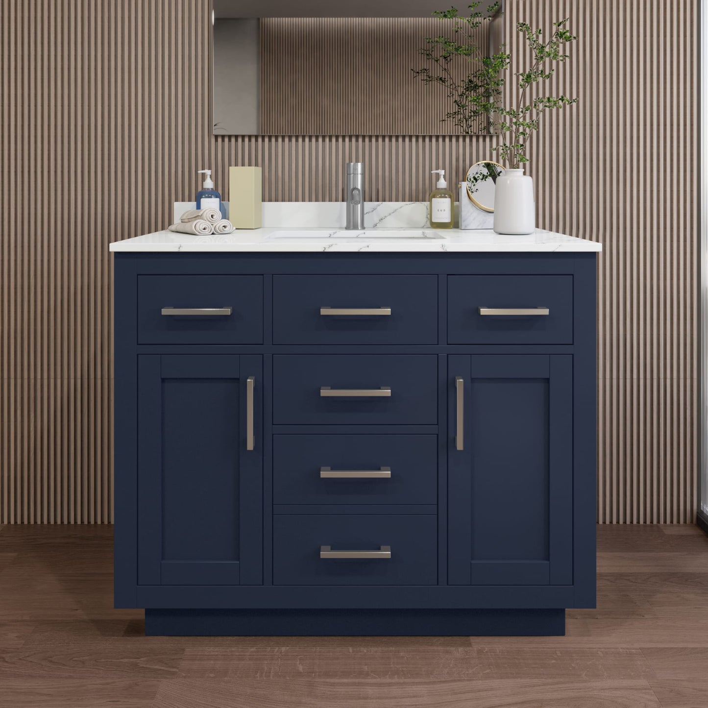 Beckett TK Bathroom Vanity with Countertop 42 inch Single Sink Single hole Faucet Setup
