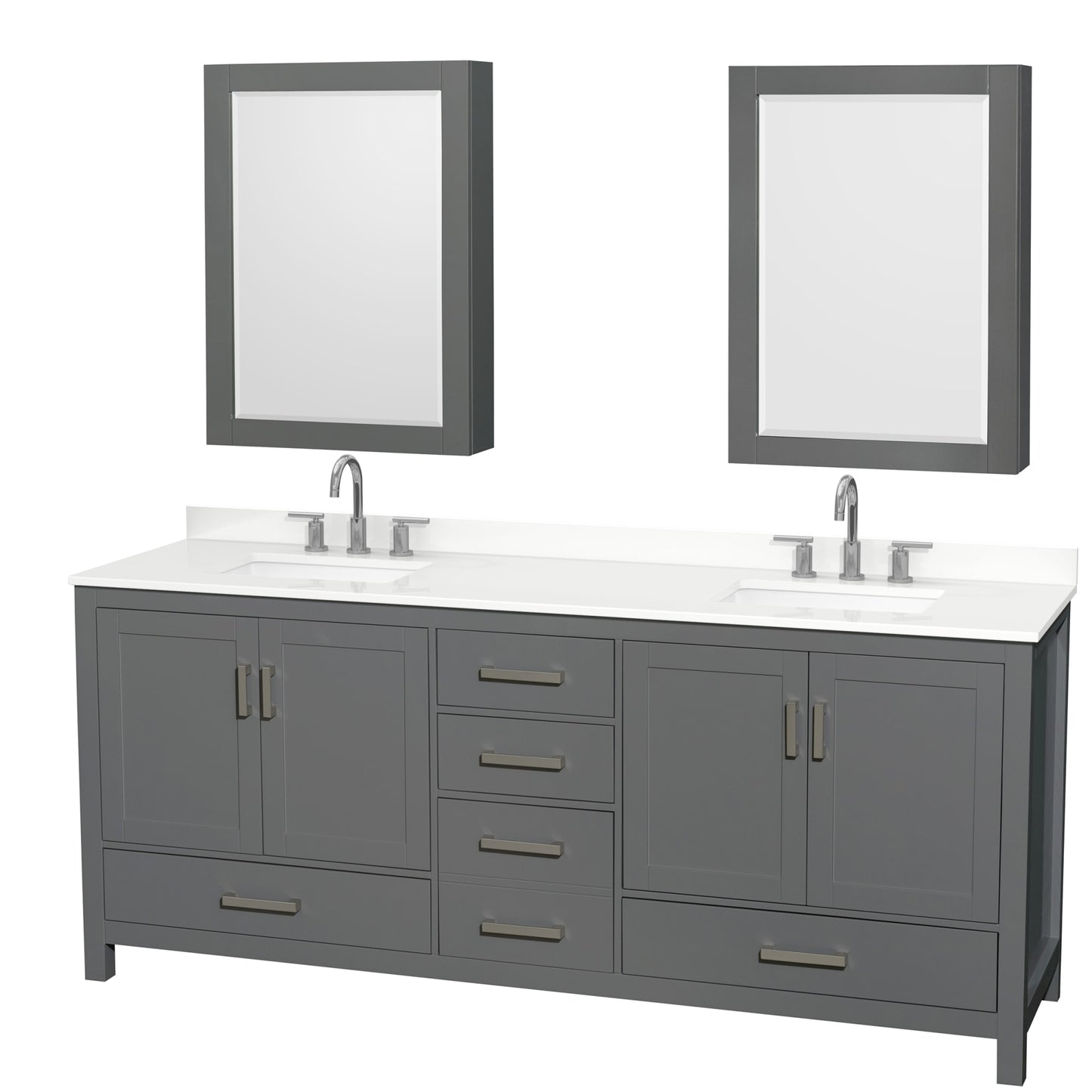 Sheffield Bathroom Vanity with Countertop 80 inch Double Sink 3-hole Faucet Setup