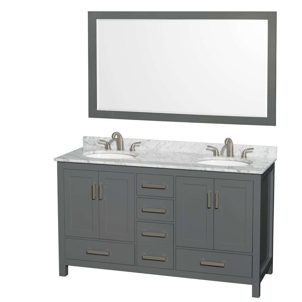 Sheffield Bathroom Vanity with Countertop 60 inch Double Sink 3-hole Faucet Setup