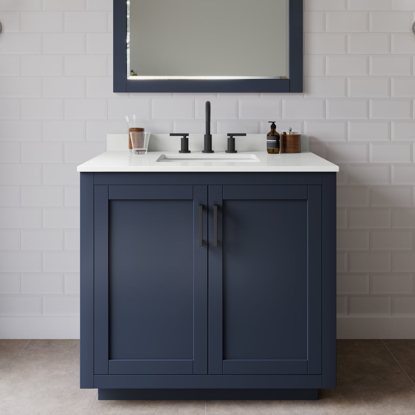 Miranda Bathroom Vanity with Countertop 36 inch Single Sink 3-hole Faucet Setup