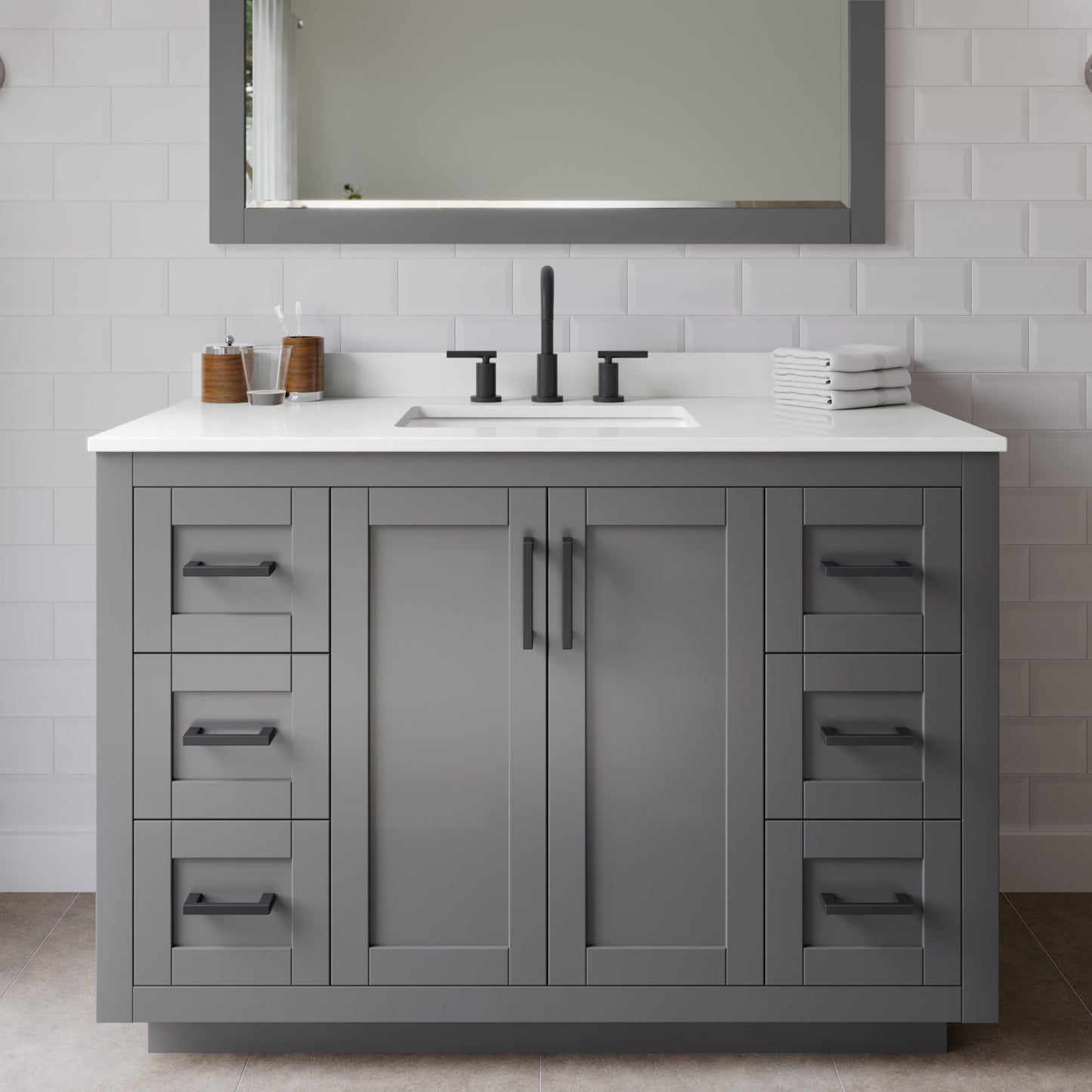 Miranda Bathroom Vanity with Countertop 48 inch Single Sink 3-hole Faucet Setup
