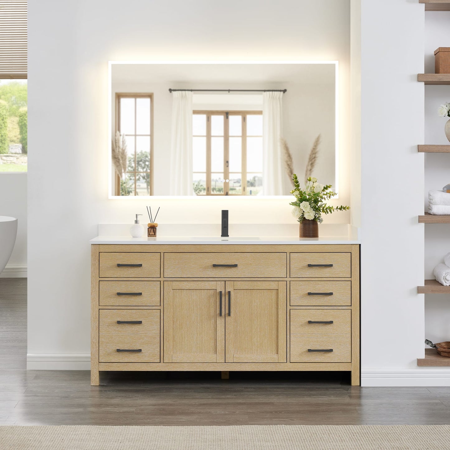 Beckett Bathroom Vanity with Countertop 66 inch Single Sink Single hole Faucet Setup