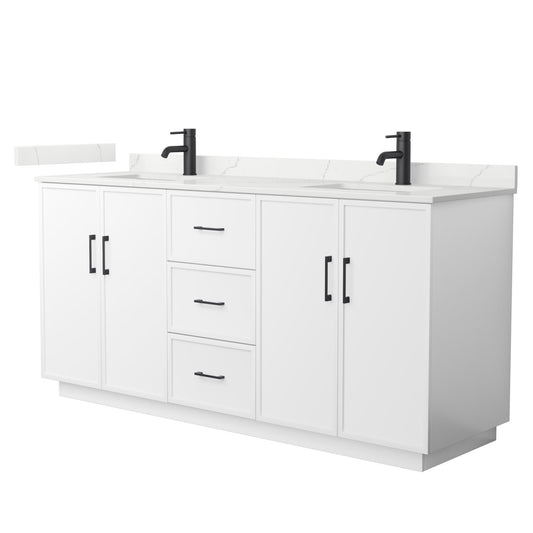Elan TK Bathroom Vanity with Countertop 72 inch Double Sink Single hole Faucet Setup