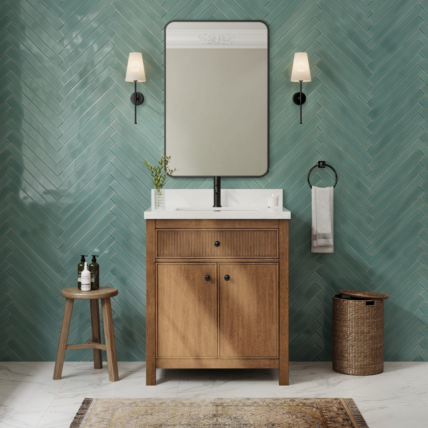 Rian Bathroom Vanity with Countertop 30 inch Single Sink Single hole Faucet Setup