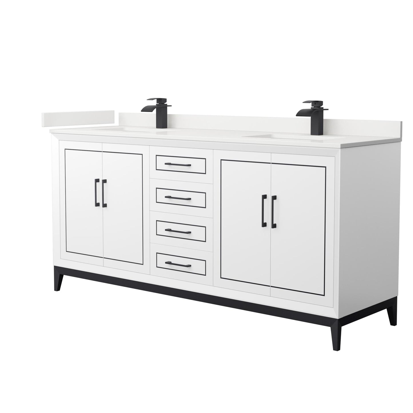 Marlena Bathroom Vanity with Countertop 72 inch Double Sink Single hole Faucet Setup