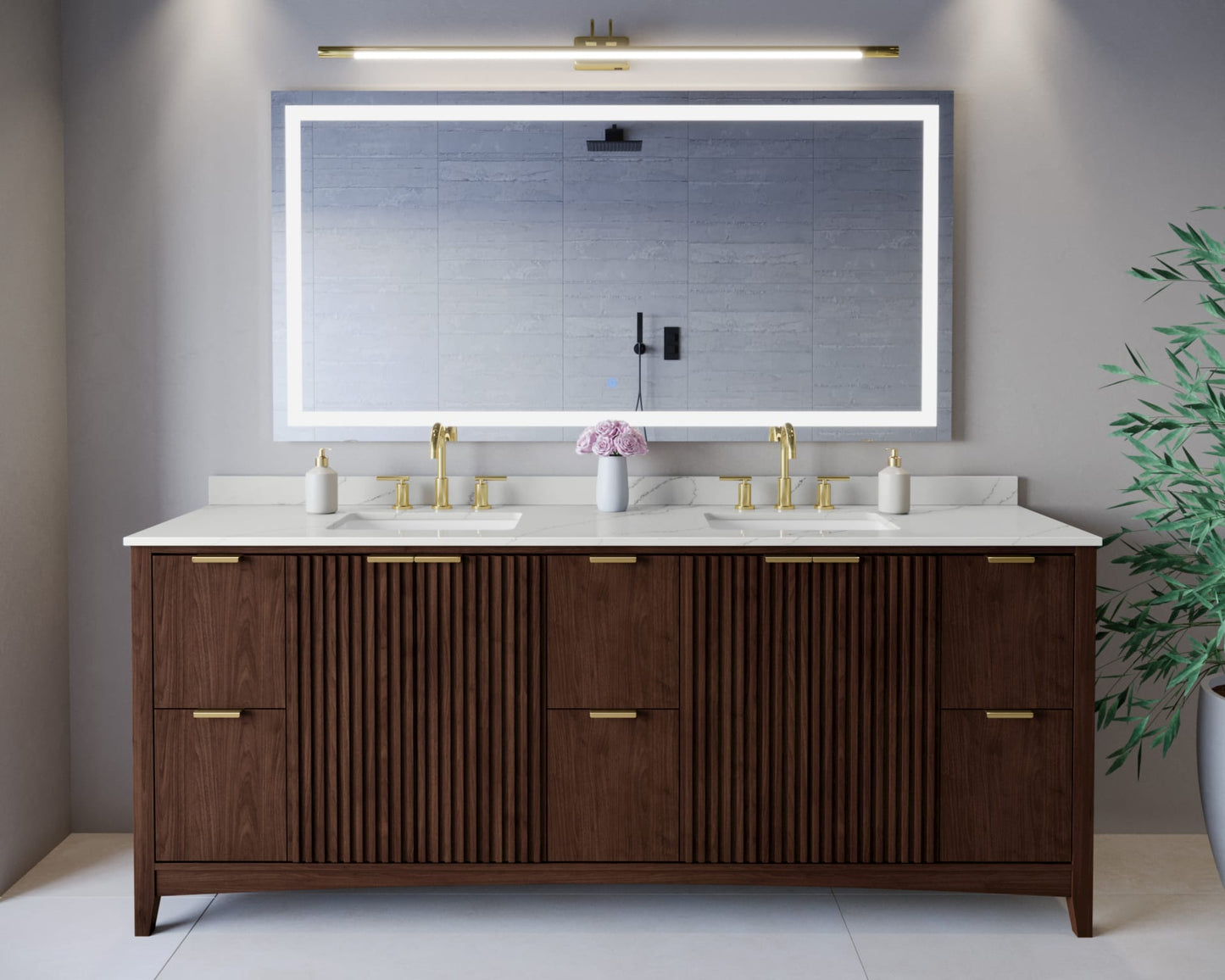 Palmilla Bathroom Vanity with Countertop 84 inch Double Sink 3-hole Faucet Setup