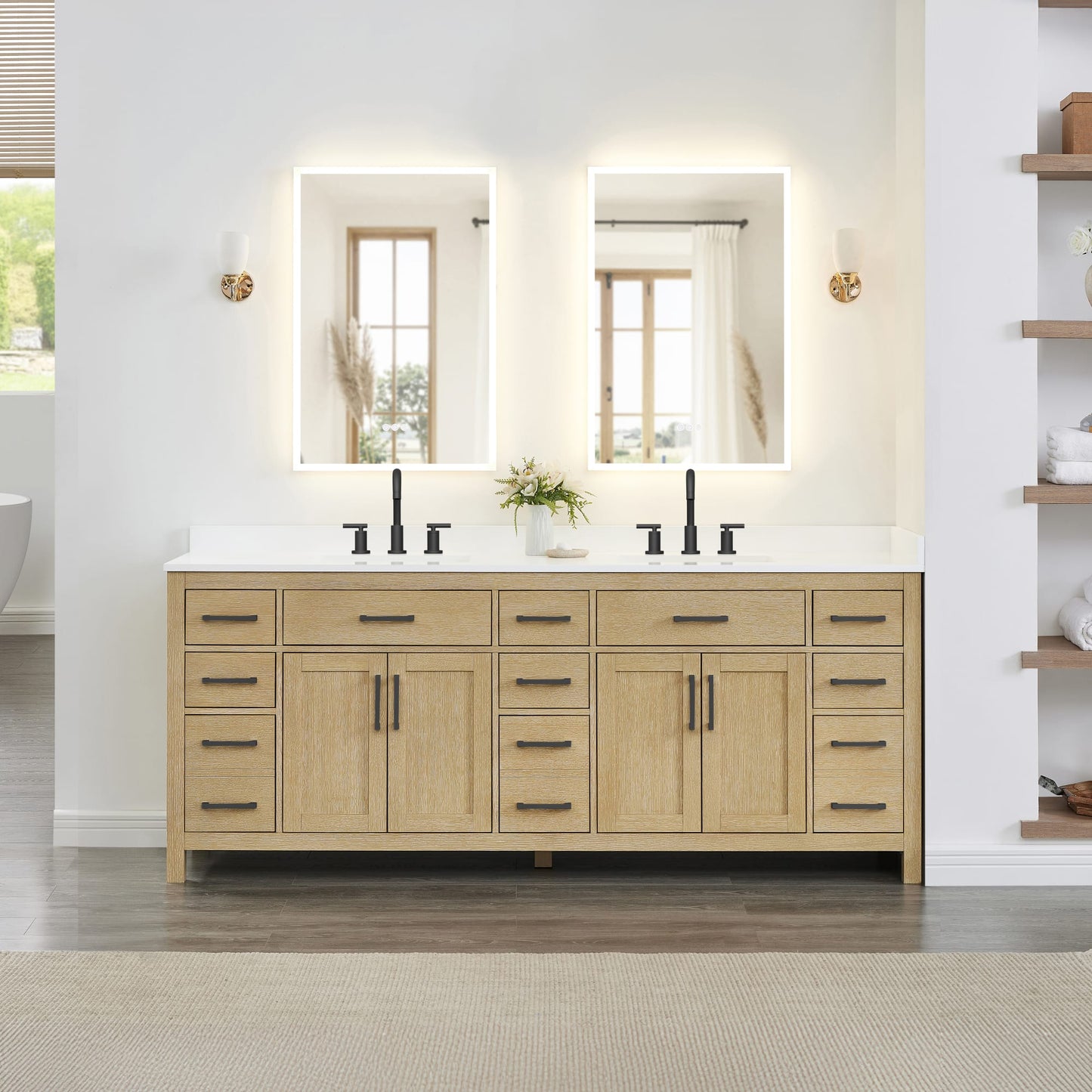 Beckett Bathroom Vanity with Countertop 84 inch Double Sink 3-hole Faucet Setup