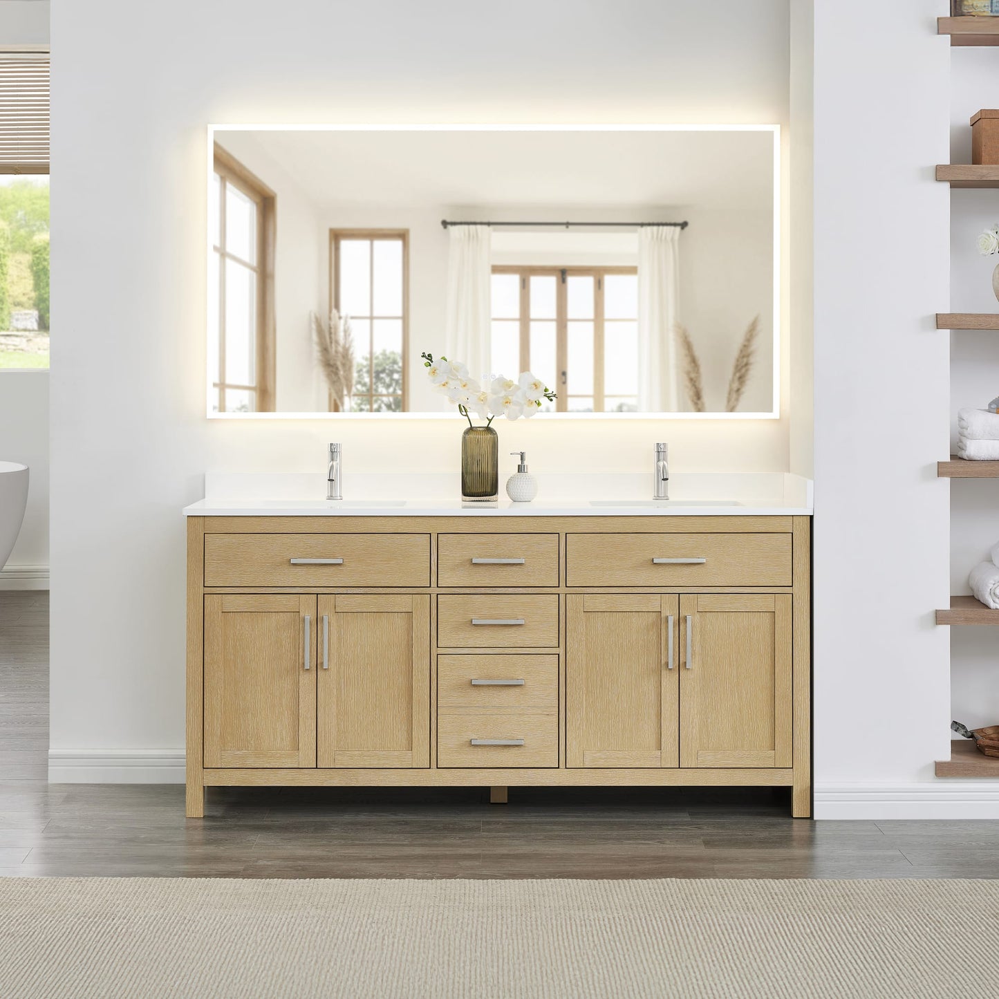 Beckett Bathroom Vanity with Countertop 72 inch Double Sink Single hole Faucet Setup