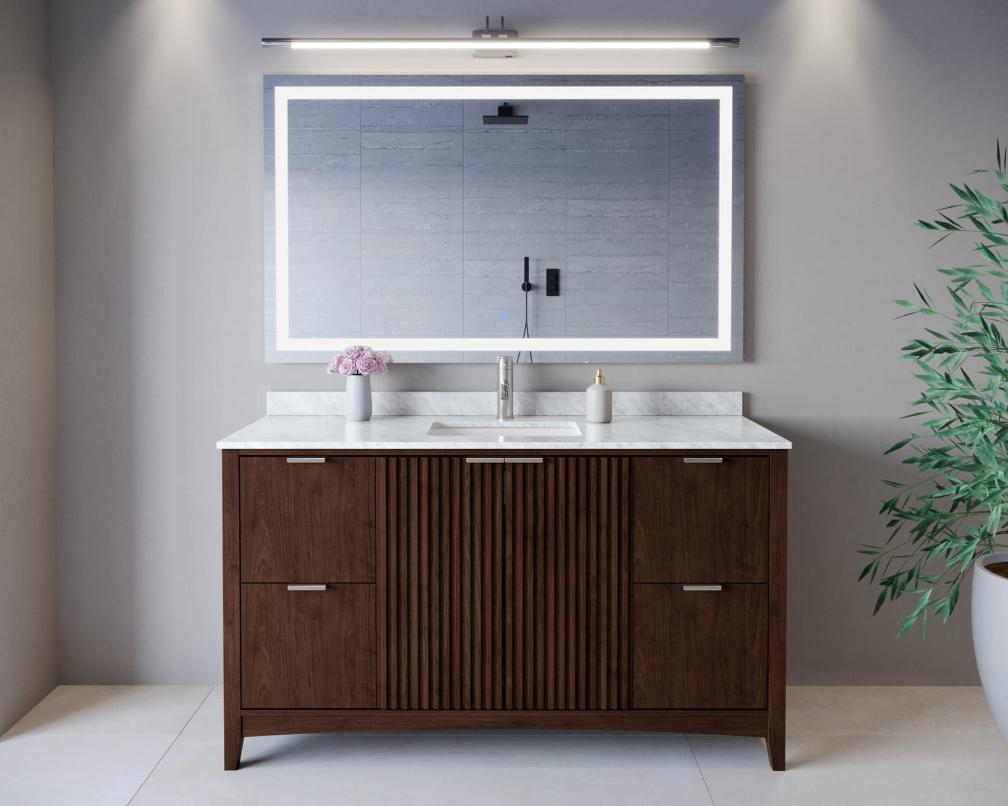 Palmilla Bathroom Vanity with Countertop 60 inch Single Sink Single hole Faucet Setup