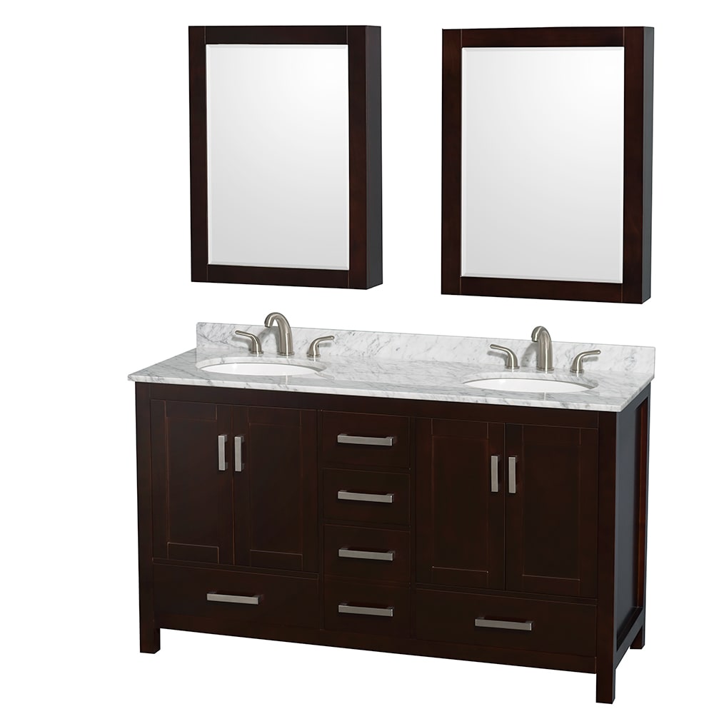 Sheffield Bathroom Vanity with Countertop 60 inch Double Sink 3-hole Faucet Setup