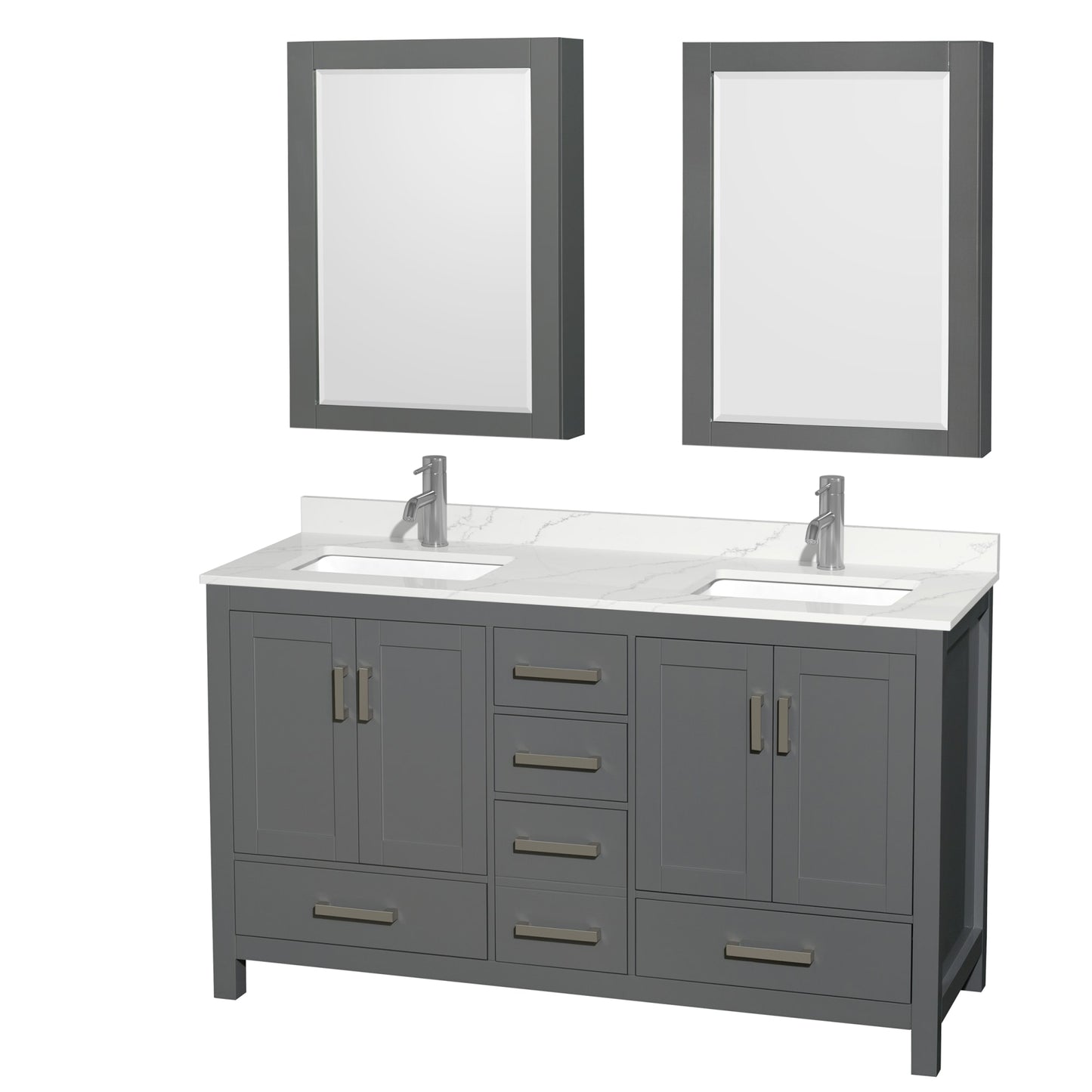 Sheffield Bathroom Vanity with Countertop 60 inch Double Sink Single hole Faucet Setup