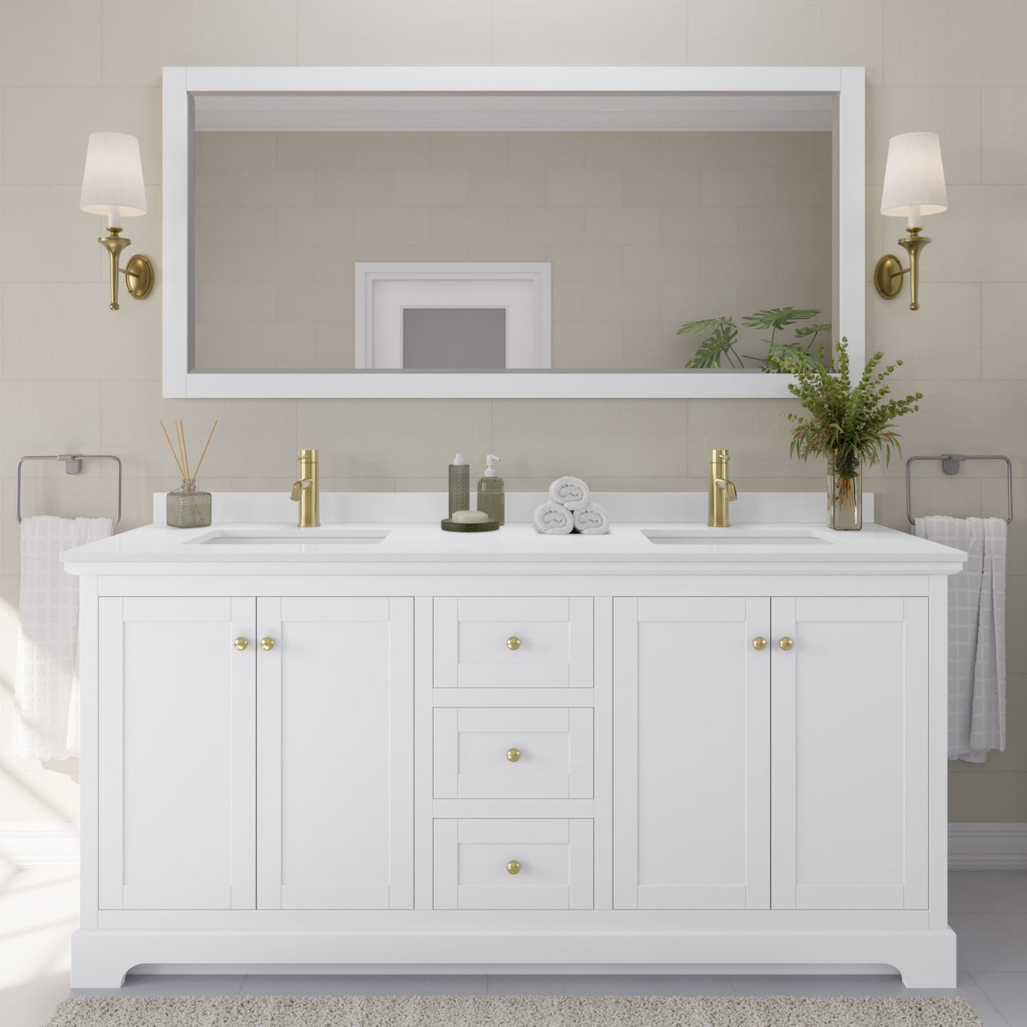 Avery Bathroom Vanity with Countertop 72 inch Double Sink Single hole Faucet Setup
