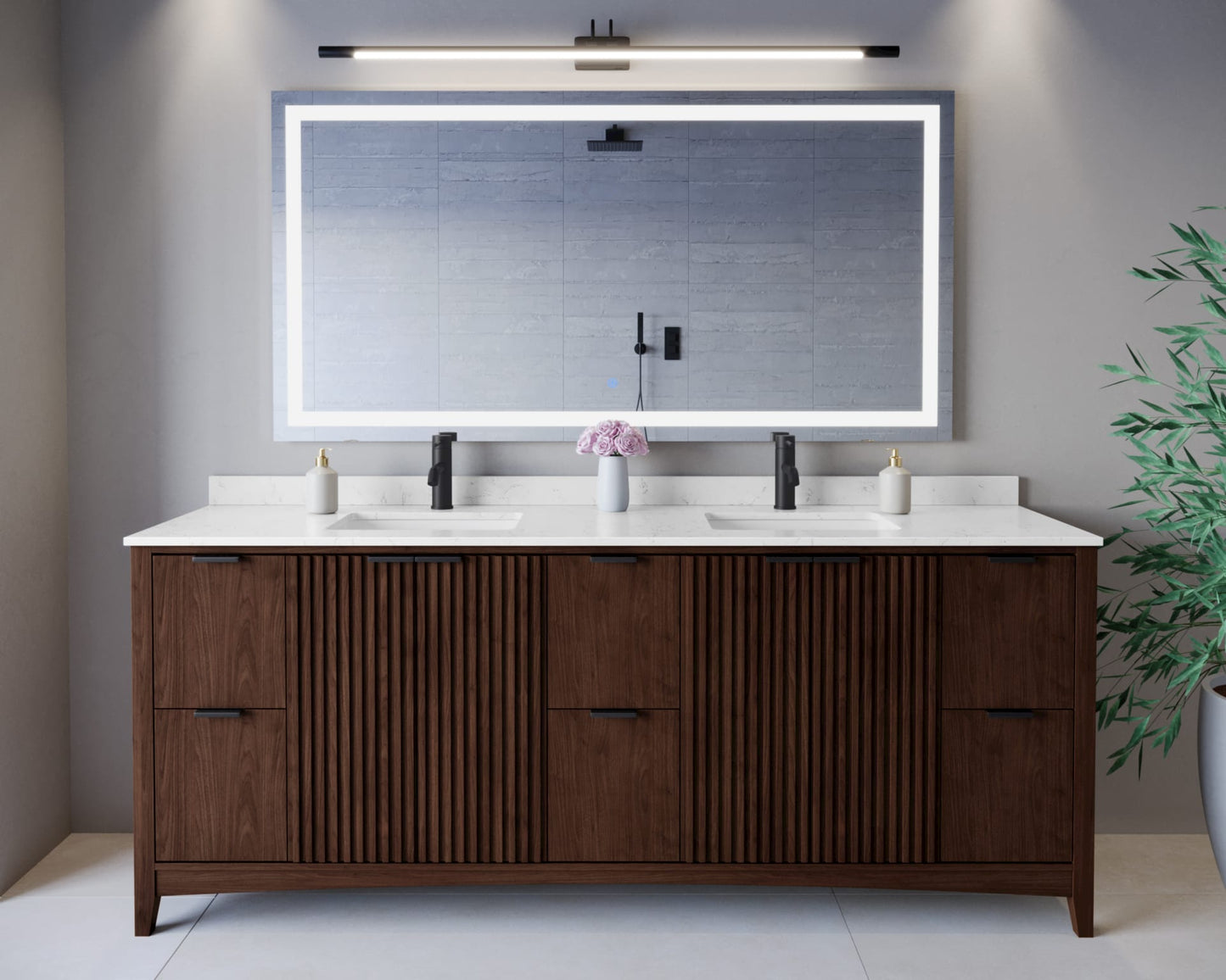 Palmilla Bathroom Vanity with Countertop 84 inch Double Sink Single hole Faucet Setup