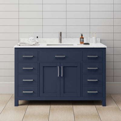 Beckett Bathroom Vanity with Countertop 54 inch Single Sink Single hole Faucet Setup