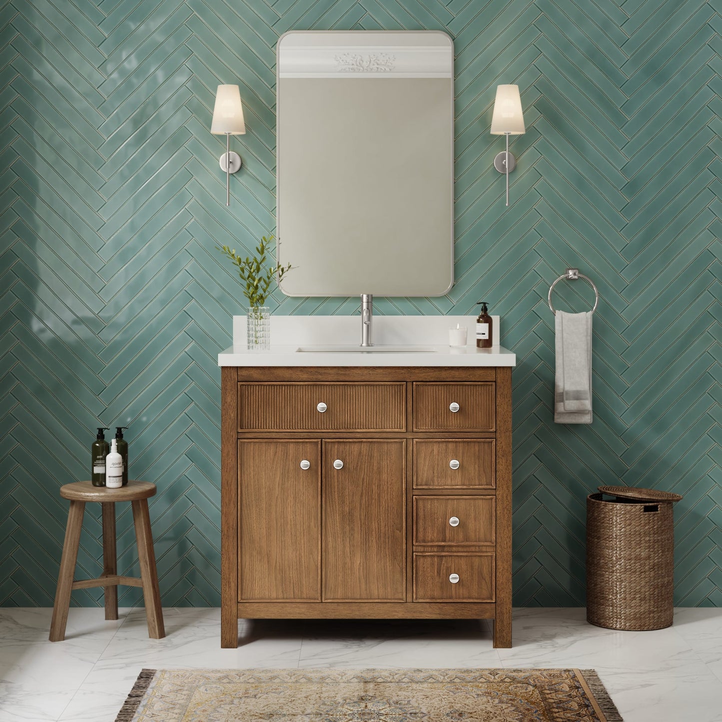 Rian Bathroom Vanity with Countertop 36 inch Single Sink Single hole Faucet Setup