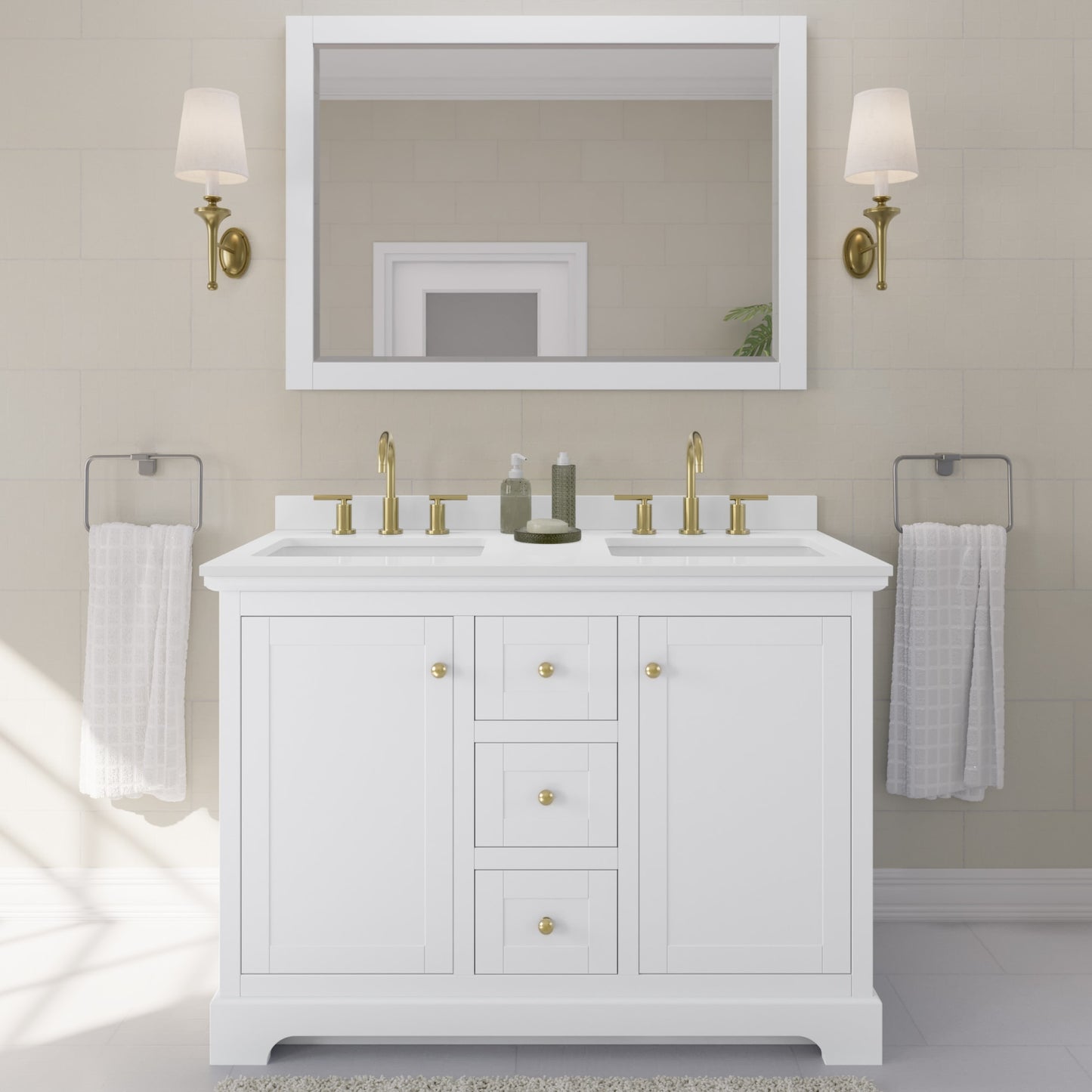 Avery Bathroom Vanity with Countertop 48 inch Double Sink 3-hole Faucet Setup