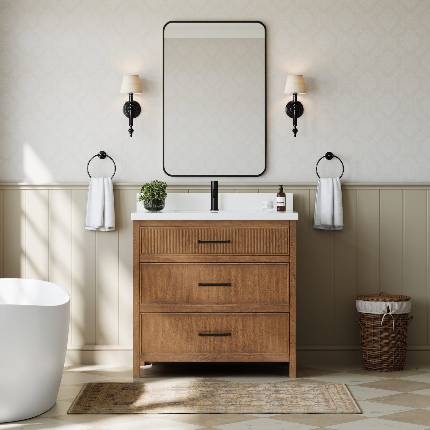 Isola Bathroom Vanity with Countertop 36 inch Single Sink Single hole Faucet Setup