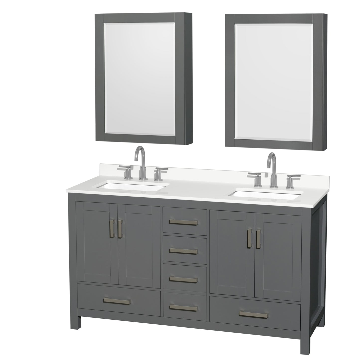 Sheffield Bathroom Vanity with Countertop 60 inch Double Sink 3-hole Faucet Setup