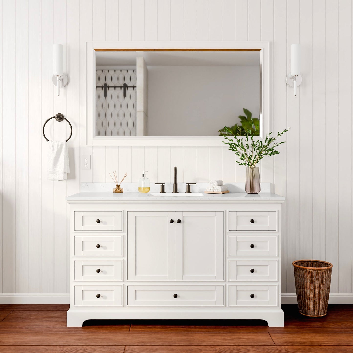Deborah Bathroom Vanity with Countertop 60 inch Single Sink 3-hole Faucet Setup