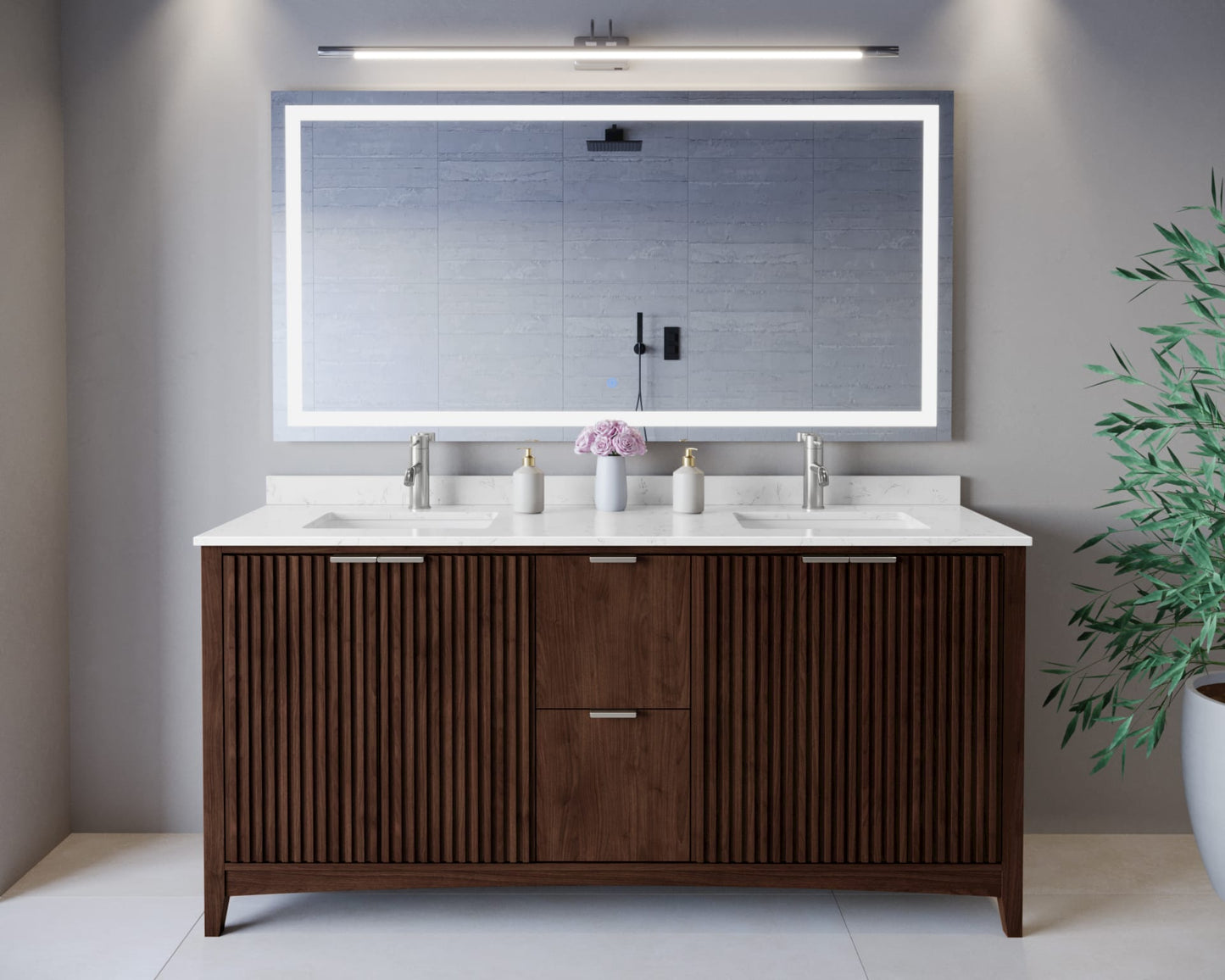 Palmilla Bathroom Vanity with Countertop 72 inch Double Sink Single hole Faucet Setup