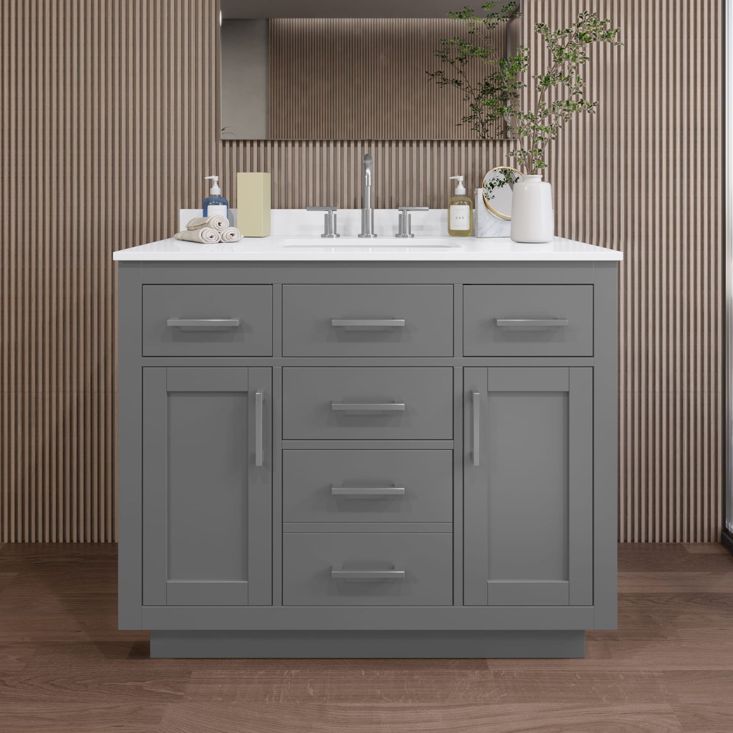 Beckett TK Bathroom Vanity with Countertop 42 inch Single Sink 3-hole Faucet Setup