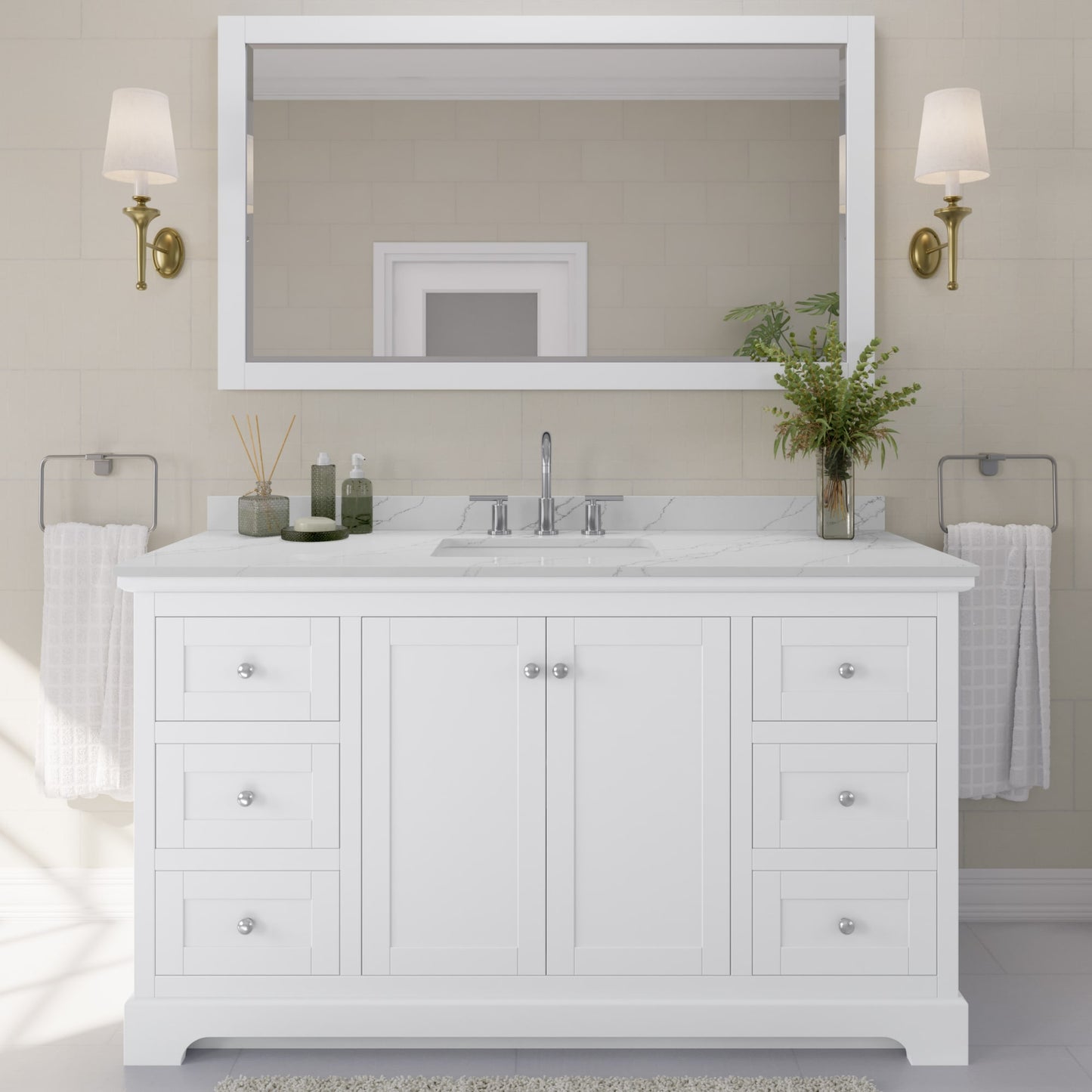Avery Bathroom Vanity with Countertop 60 inch Single Sink 3-hole Faucet Setup