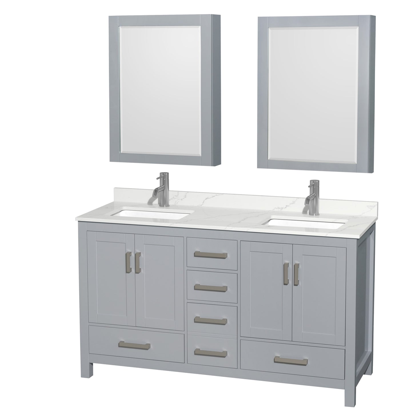 Sheffield Bathroom Vanity with Countertop 60 inch Double Sink Single hole Faucet Setup